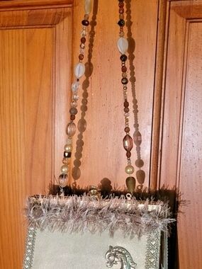 Beaded Strap Metallic Cream Evening Bag By Shelley Wenum